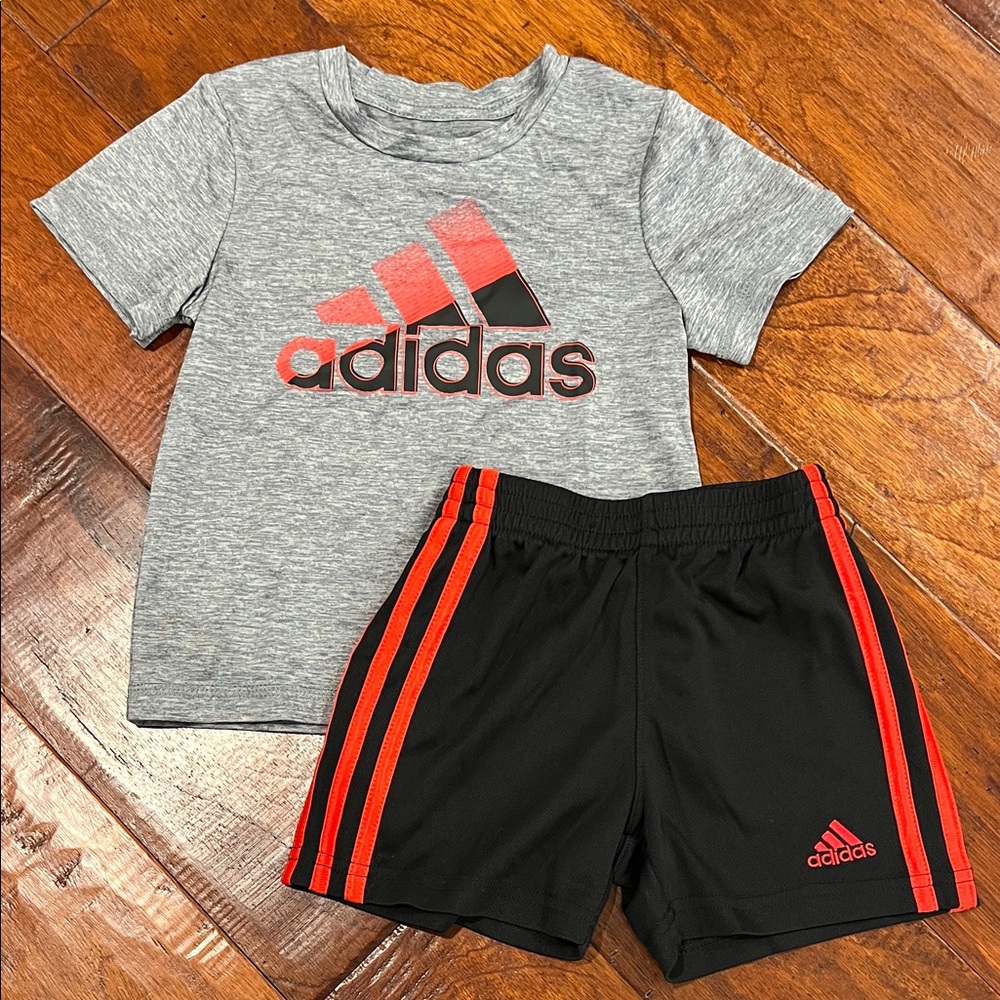 Adidas Kids Gray Tee and Black Shorts Set